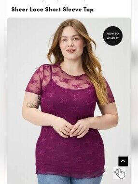 torrid Plum Sheer Lace Short Sleeve Camisole